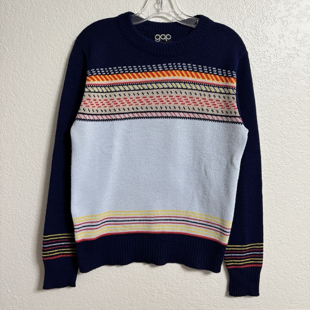 Vintage Y2K Gap Sweater Mens Large Blue Striped Acrylic Crew Neck Ski